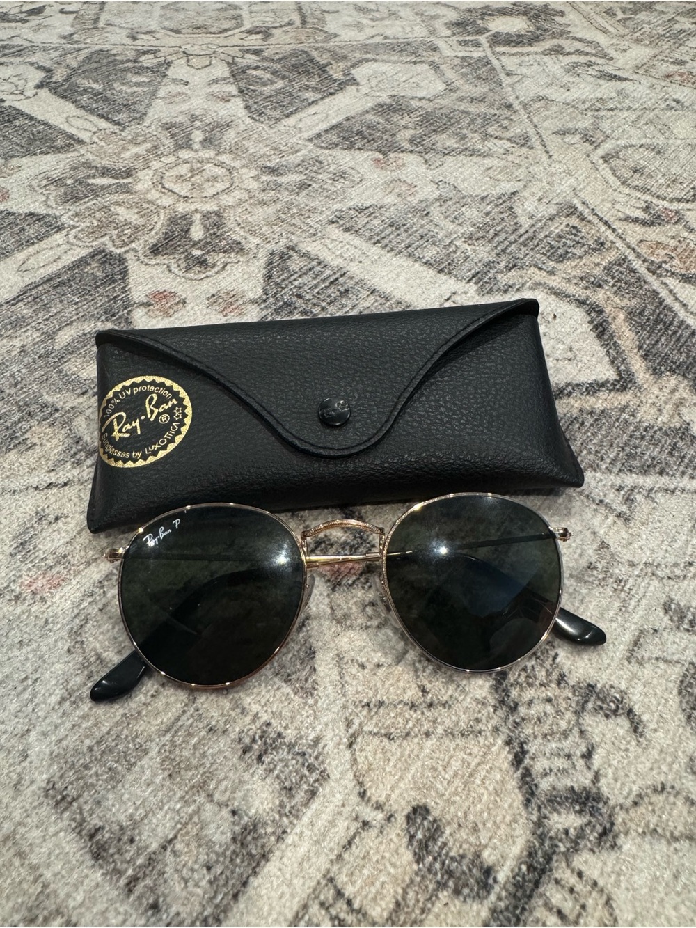 Ray-Ban Gold Frame Round Sunglasses with Black Lenses